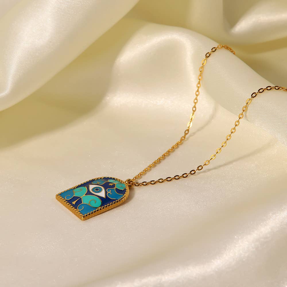 Protective Evil Eye Enamel Gold Necklace- 6 Pcs - HER Home Design Boutique